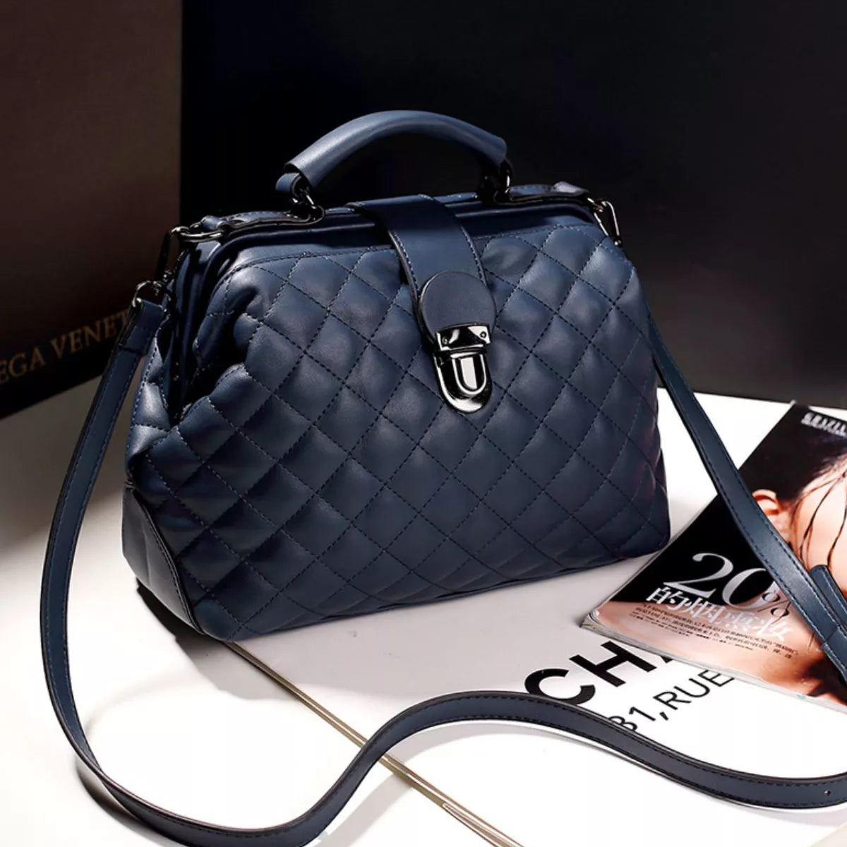 Elegant Quilted Crossbody Bag with Top Handle — lifestyle shot