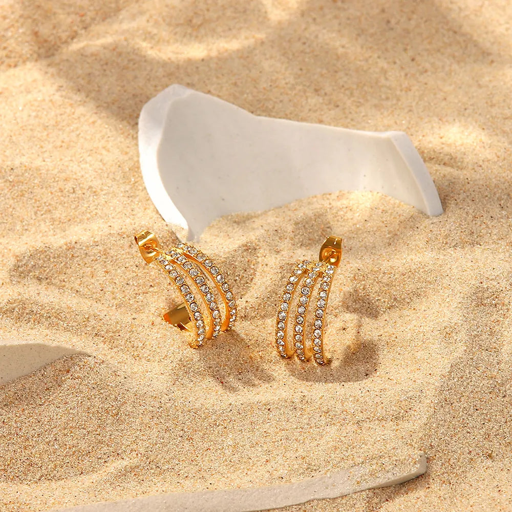 Stainless Steel Inlaid Zircon C-Hoop Earrings — side profile, earrings